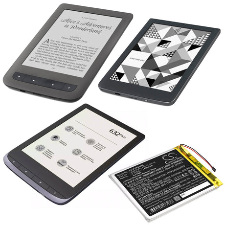 3.7V, Li-Polymer, 1450mAh, E-book, E-reader battery fits Digma, Pocketbook, 306070pl, E628, R657, 5.37Wh E-book, E-reader Cameron Sino Technology Limited