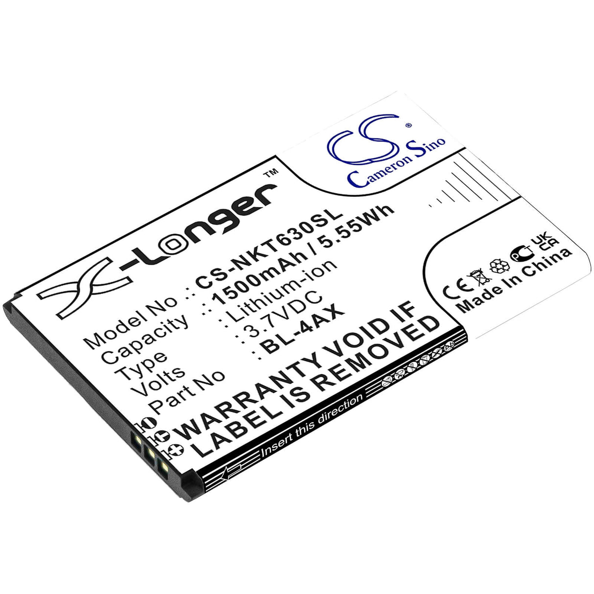 3.7V, Li-ion, 1500mAh, SmartPhone battery fits Nokia, Bl-4ax, 6300 4g, 8000 4g, 5.55Wh Mobile, SmartPhone Cameron Sino Technology Limited (Smartphone)