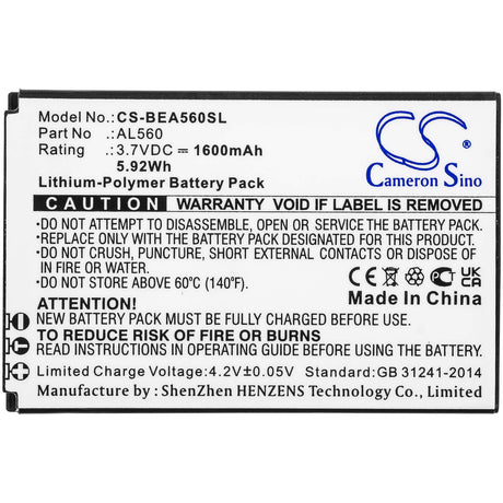 3.7V, Li-Polymer, 1600mAh, SmartPhone battery fits Bea-fon, Al560, Al560, 5.92Wh Mobile, SmartPhone Cameron Sino Technology Limited (Smartphone)