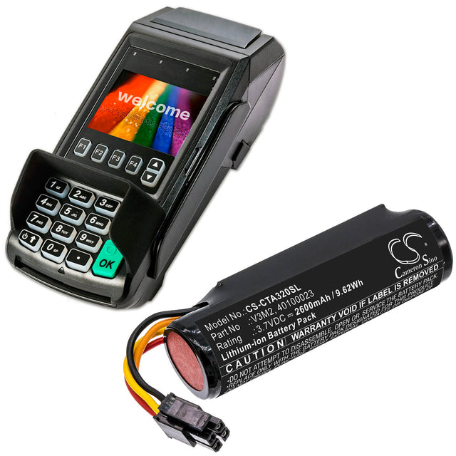 3.7V, Li-ion, 2600mAh, Payment Terminal battery fits Dejavoo, Castles, 40100023, Vega 3000, Vega 3000p, 9.62Wh Payment Terminal Cameron Sino Technology Limited