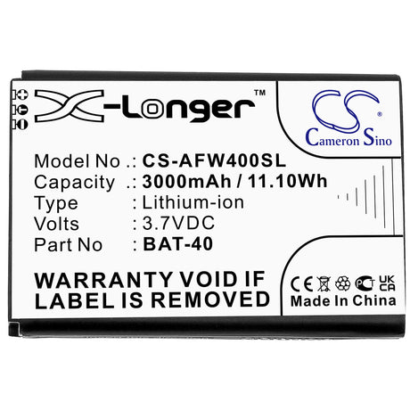 3.7V, Li-ion, 3000mAh, Hotspot battery fits At&t, Bat-40, Ifwa-40, 11.10Wh Hotspot Cameron Sino Technology Limited