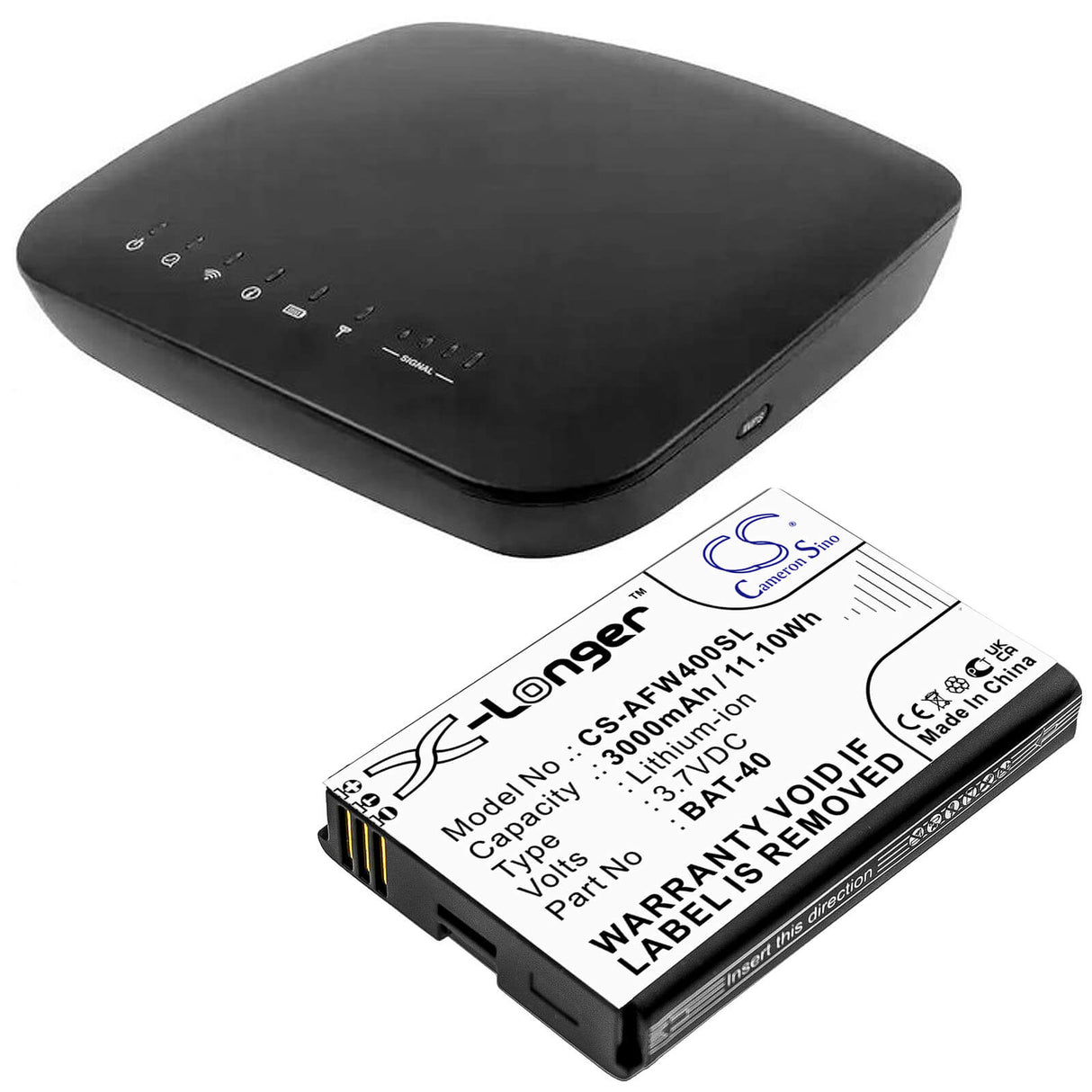 3.7V, Li-ion, 3000mAh, Hotspot battery fits At&t, Bat-40, Ifwa-40, 11.10Wh Hotspot Cameron Sino Technology Limited