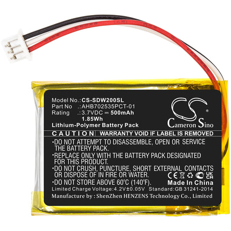 3.7V, Li-Polymer, 500mAh, Headset battery fits Sennheiser, Ahb702535pct-01, M3aebt, M3ietw, 1.85Wh Wireless Headset Cameron Sino Technology Limited