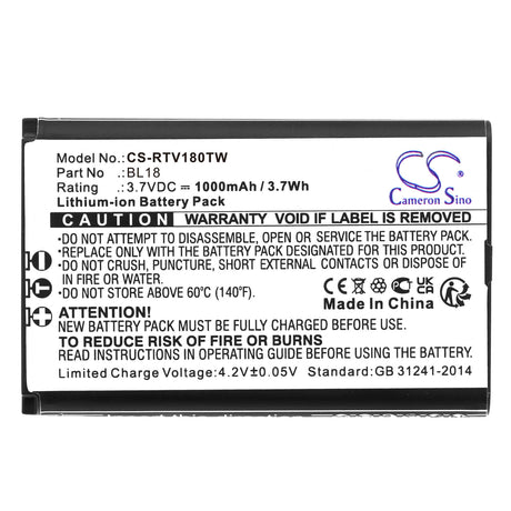 3.7V, Li-ion, 1000mAh, Two-Way Radio battery fits Retevis, Bl18, Rt18, Rt618, 3.7Wh Two-Way Radio Cameron Sino Technology Limited
