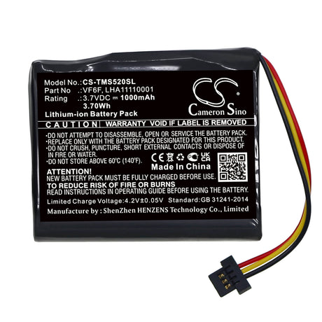 3.7V, Li-ion, 1000mAh, GPS battery fits Tomtom, Lha11110001, 4al51, Start 52, 3.7Wh GPS, Navigator Cameron Sino Technology Limited