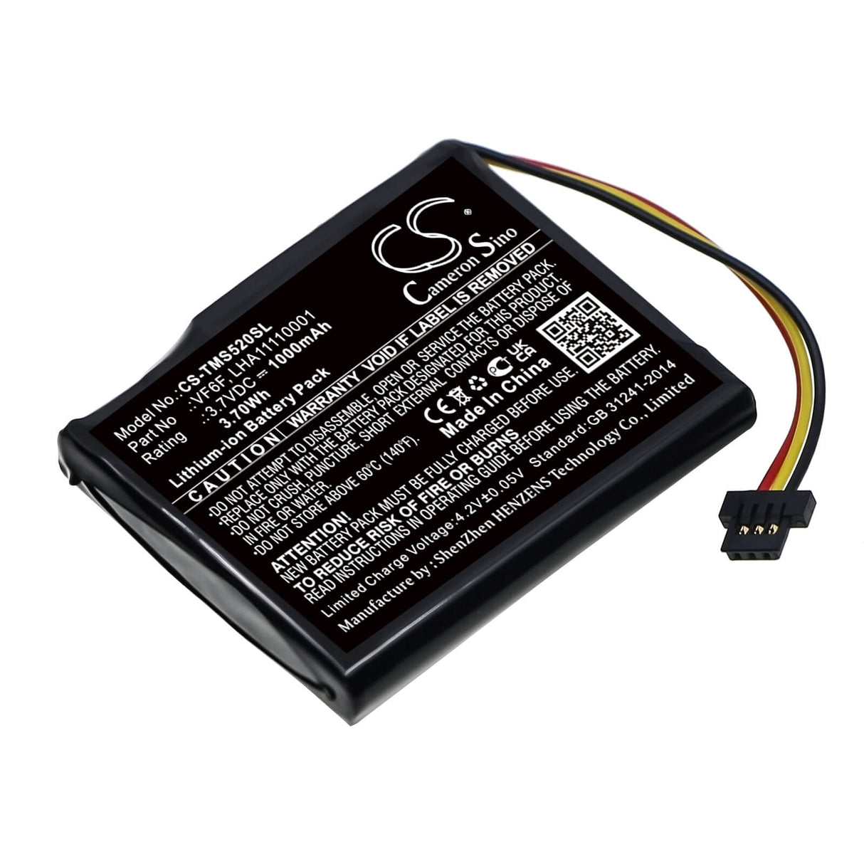 3.7V, Li-ion, 1000mAh, GPS battery fits Tomtom, Lha11110001, 4al51, Start 52, 3.7Wh GPS, Navigator Cameron Sino Technology Limited