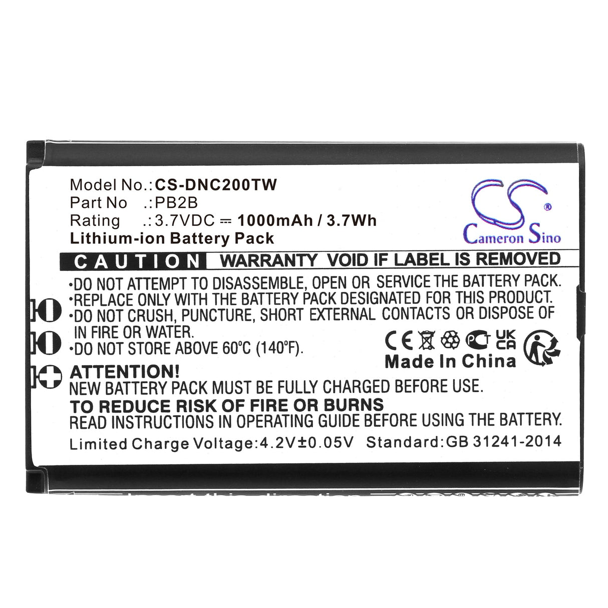 3.7V, Li-ion, 1000mAh, Two-Way Radio battery fits Dynascan, 2b, 3.7Wh Two-Way Radio Cameron Sino Technology Limited