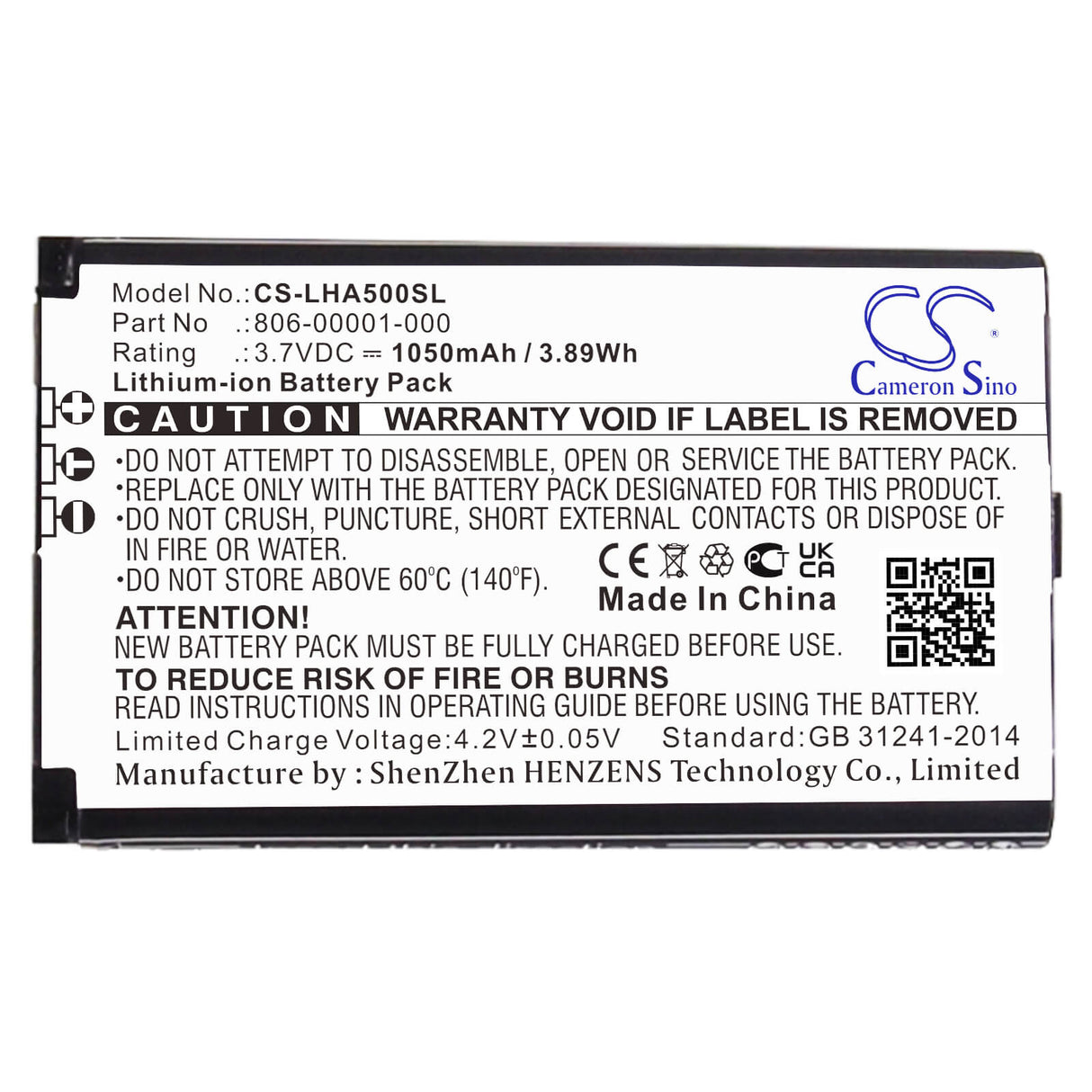 3.7V, Li-ion, 1050mAh, Headset battery fits Lightspeed, 806-00001-000, A500, Aviation, 3.89Wh Wireless Headset Cameron Sino Technology Limited