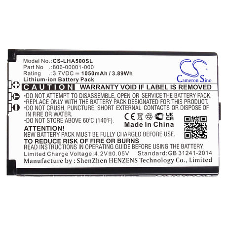3.7V, Li-ion, 1050mAh, Headset battery fits Lightspeed, 806-00001-000, A500, Aviation, 3.89Wh Wireless Headset Cameron Sino Technology Limited