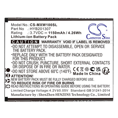 3.7V, Li-ion, 1150mAh, SmartPhone battery fits Umx, Budget Mobile, Hyb201307, Mxw1, 4.26Wh Mobile, SmartPhone Cameron Sino Technology Limited (Smartphone)