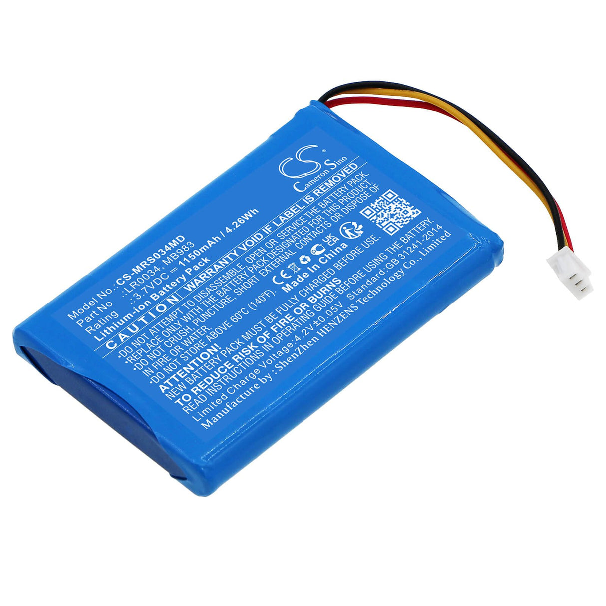 3.7V, Li-ion, 1150mAh, Medical battery fits Mir, 970085, Spirobank Ii Basic Spirometer, Spirobank Ii Smart Ble Spirome, 4.26Wh Medical Cameron Sino Technology Limited (Medical)