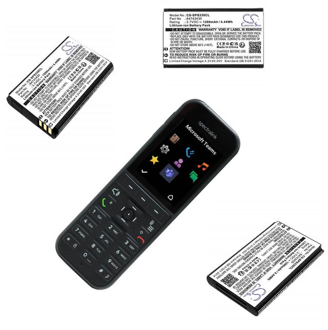 3.7V, Li-ion, 1200mAh, Cordless Phone battery fits Spectralink, 84743430, S33, S33 Dect, 4.44Wh Cordless Phone Cameron Sino Technology Limited (Cordless Phone)