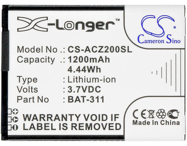 3.7V, Li-ion, 1200mAh, SmartPhone battery fits Acer, Bat-311, Liquid M220, Liquid M220 Dual Sim, 4.44Wh Mobile, SmartPhone Cameron Sino Technology Limited (Smartphone)