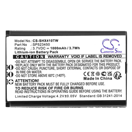 3.7V, Li-ion, 1000mAh, Two-Way Radio battery fits Senhaix, Sp523450, 1410, 1420, 3.7Wh Two-Way Radio Cameron Sino Technology Limited