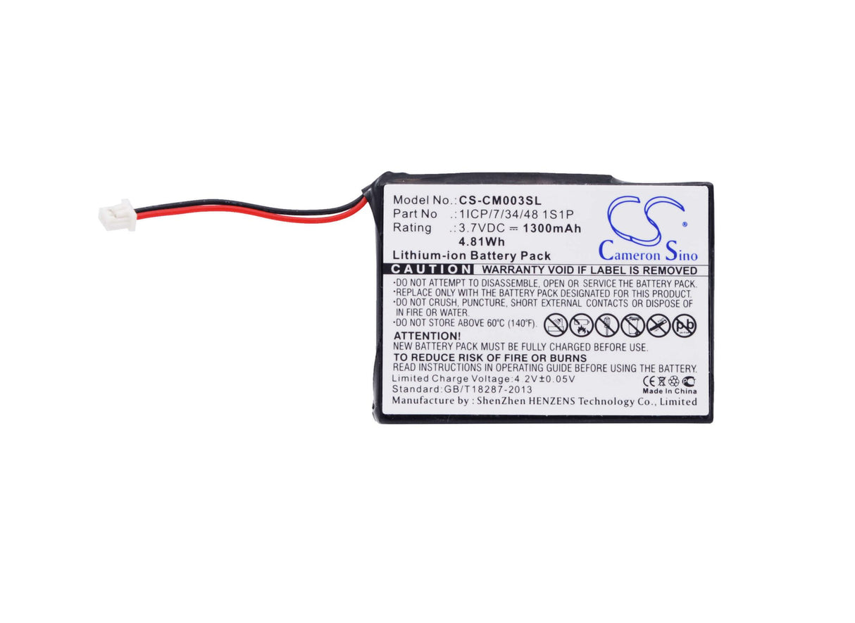 3.7V, Li-ion, 1300mAh, Battery Pack battery fits Custom Battery Pack, 1icp/7/34/48 1s1p, 4.81Wh Battery Pack Cameron Sino Technology Limited