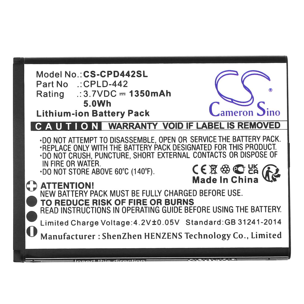 3,7V, Li-ion, 1350mAh, batterie de smartphone compatible avec Coolpad, Cpld-442, Belleza, Cp3321, 5Wh Mobile, SmartPhone Cameron Sino Technology Limited (Smartphone)
