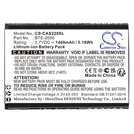 3.7V, Li-ion, 1400mAh, SmartPhone battery fits Caterpillar, Cat, Bte-2000, S22, S22 Flip, 5.18Wh Mobile, SmartPhone Cameron Sino Technology Limited (Smartphone)