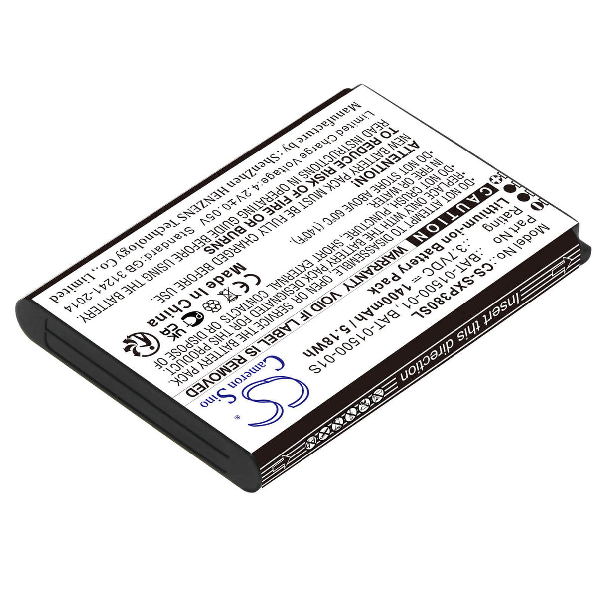3.7V, Li-ion, 1400mAh, SmartPhone battery fits Sonim, Bat-01500-01, Xp3, Xp3800, 5.18Wh Mobile, SmartPhone Cameron Sino Technology Limited (Smartphone)