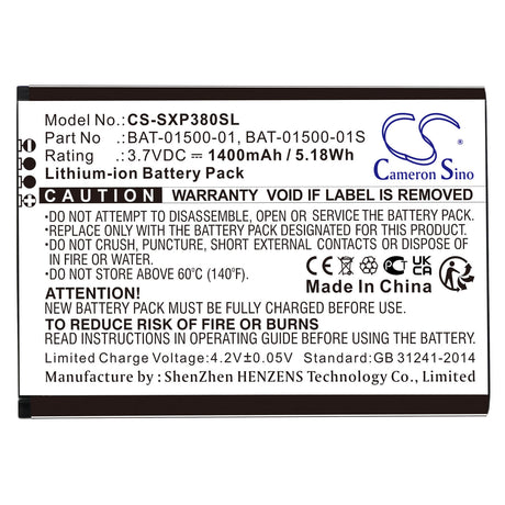 3.7V, Li-ion, 1400mAh, SmartPhone battery fits Sonim, Bat-01500-01, Xp3, Xp3800, 5.18Wh Mobile, SmartPhone Cameron Sino Technology Limited (Smartphone)