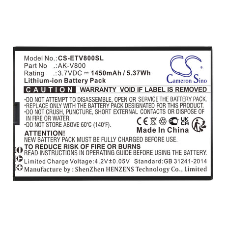 3.7V, Li-ion, 1450mAh, SmartPhone battery fits Emporia, Ak-v800, Talksmart, V800, 5.37Wh Mobile, SmartPhone Cameron Sino Technology Limited (Smartphone)