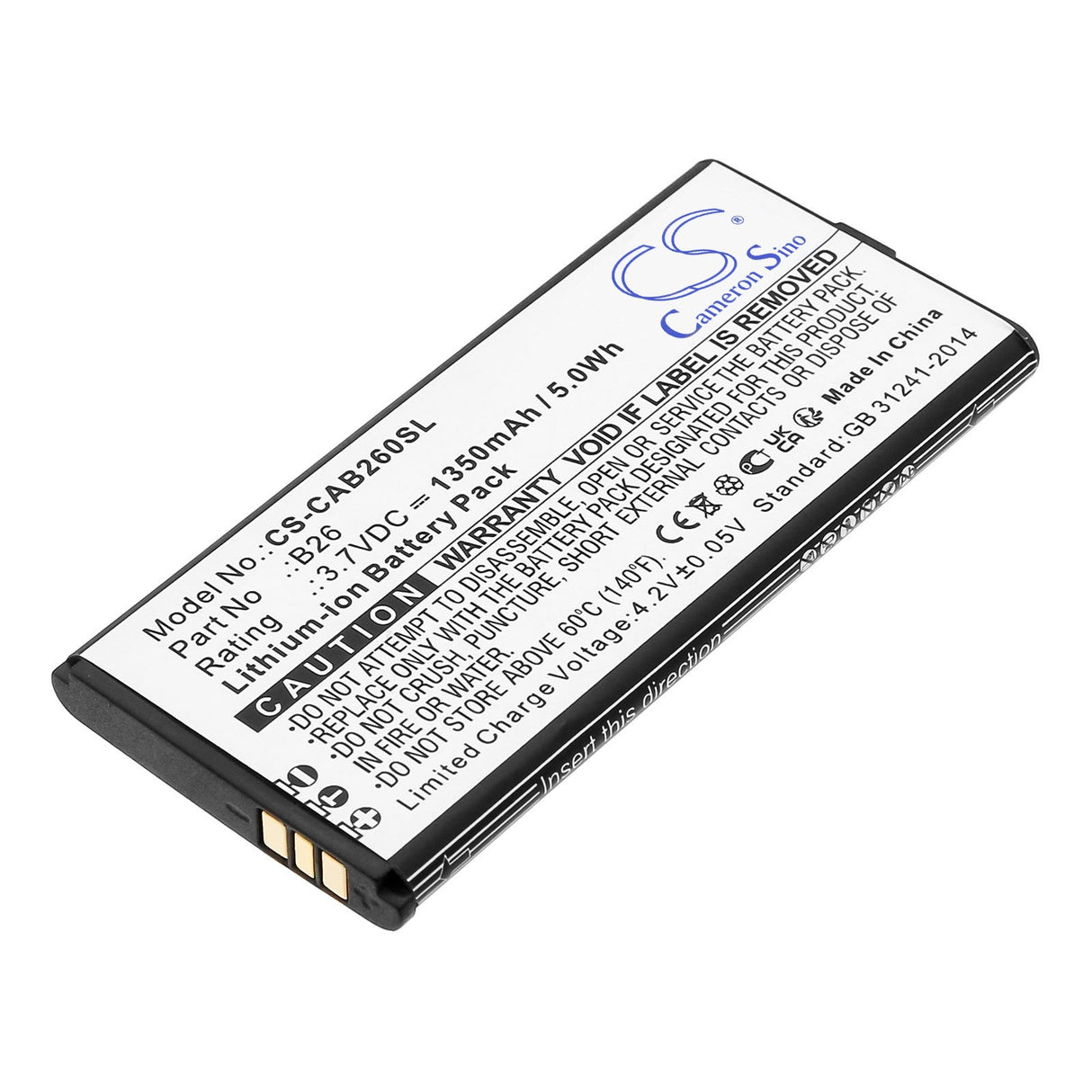 3.7V, Li-ion, 1500mAh, SmartPhone battery fits Cat, B26, B26, 5.55Wh Mobile, SmartPhone Cameron Sino Technology Limited (Smartphone)