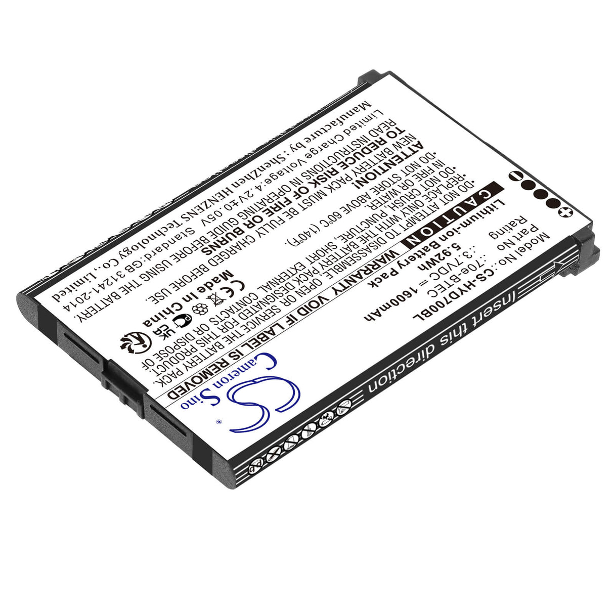 3.7v, Li-ion, 1600mah, Barcode Scanner Battery Fits Honeywell, Captuvo Sl42 Sled, Dolphin 60s, 5.92wh Barcode Scanner Cameron Sino Technology Limited