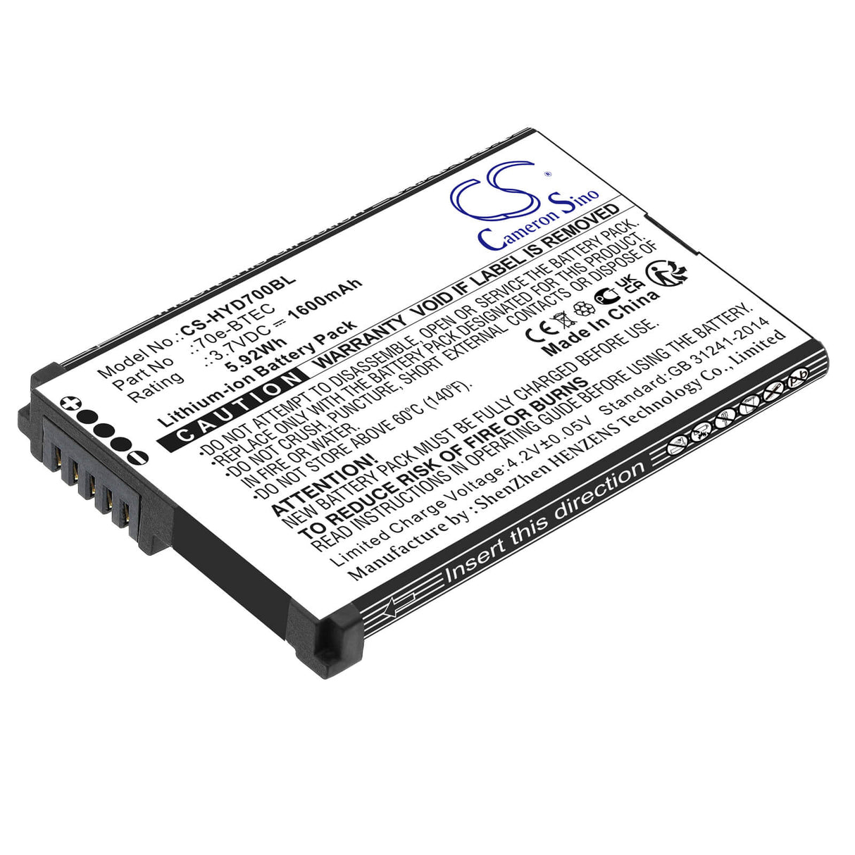 3.7v, Li-ion, 1600mah, Barcode Scanner Battery Fits Honeywell, Captuvo Sl42 Sled, Dolphin 60s, 5.92wh Barcode Scanner Cameron Sino Technology Limited