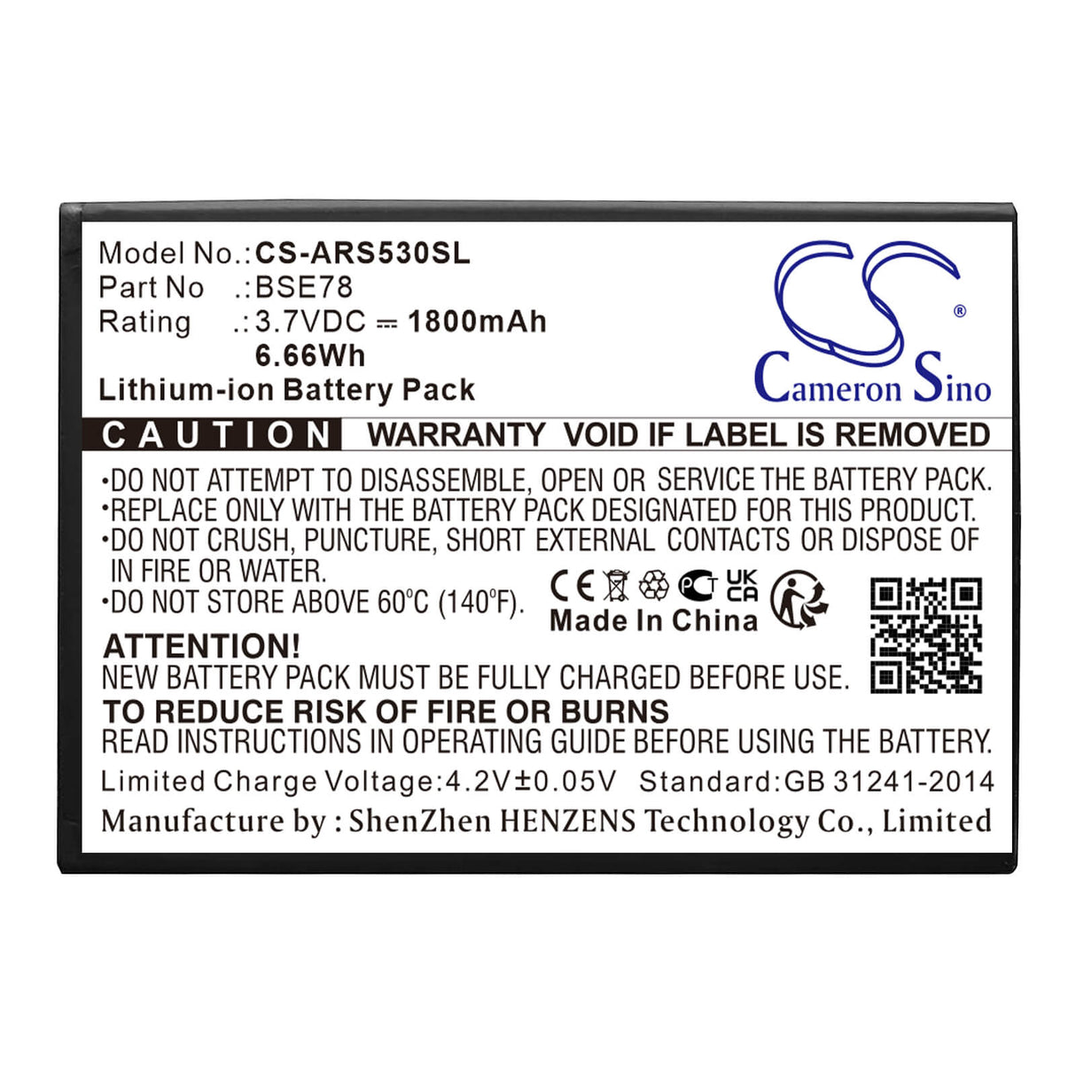 3.7V, Li-ion, 1800mAh, Communications battery fits Archos, Bse78, Ac50as3g, Ac50as4g, 6.66Wh Communications Cameron Sino Technology Limited
