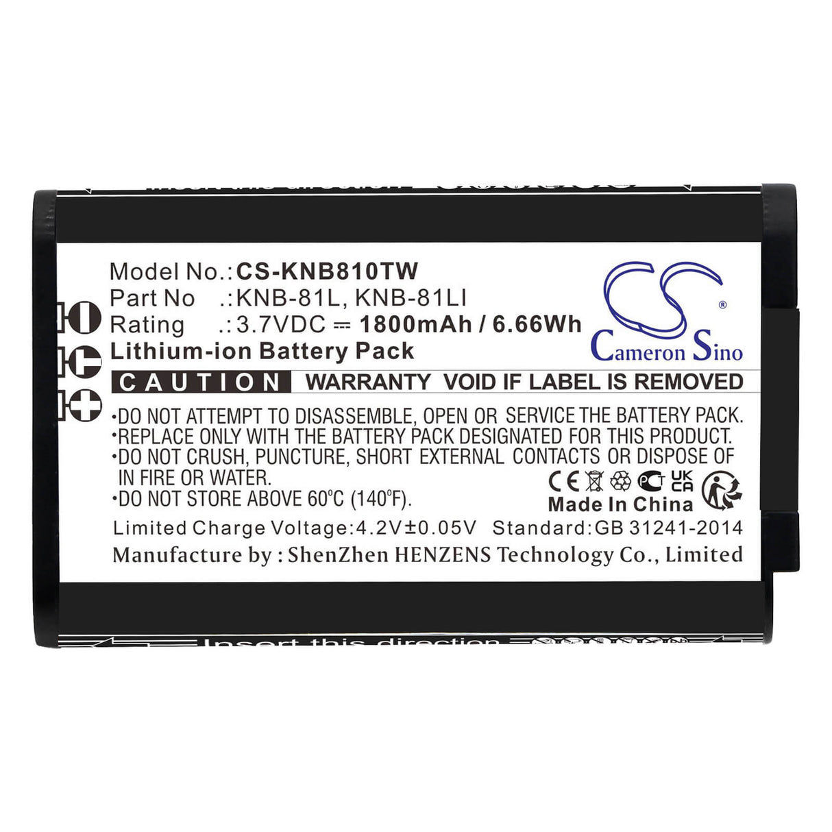 3.7V, Li-ion, 1800mAh, Two-Way Radio battery fits Kenwood, Knb-81l, Nx-p500, Tk-3601d, 6.66Wh Two-Way Radio Cameron Sino Technology Limited