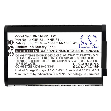 3.7V, Li-ion, 1800mAh, Two-Way Radio battery fits Kenwood, Knb-81l, Nx-p500, Tk-3601d, 6.66Wh Two-Way Radio Cameron Sino Technology Limited