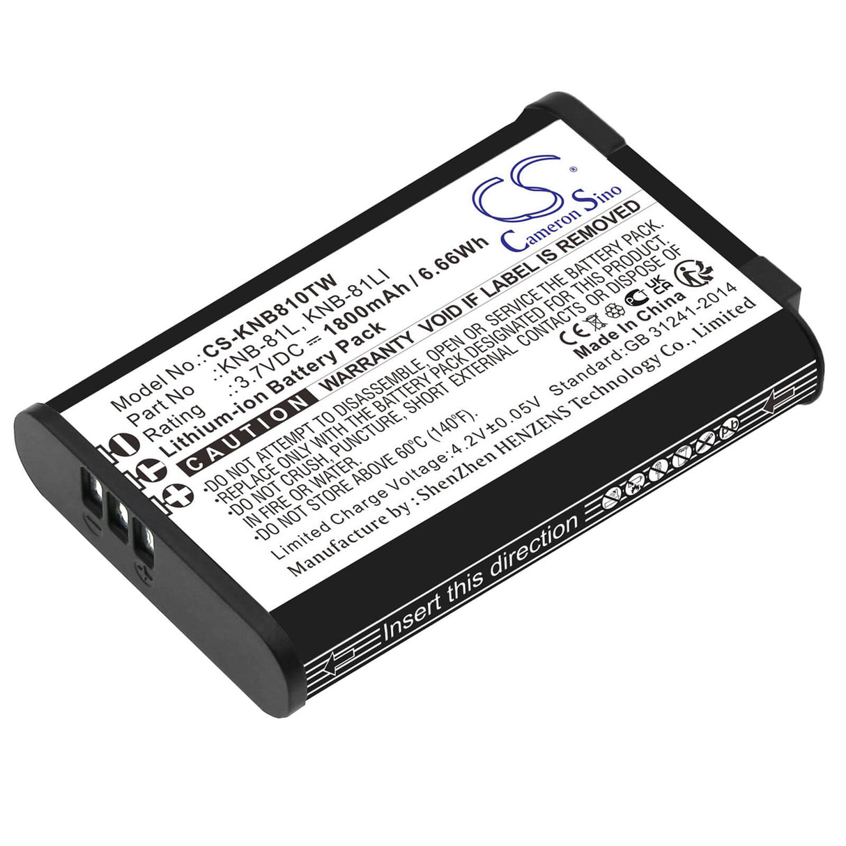 3.7V, Li-ion, 1800mAh, Two-Way Radio battery fits Kenwood, Knb-81l, Nx-p500, Tk-3601d, 6.66Wh Two-Way Radio Cameron Sino Technology Limited