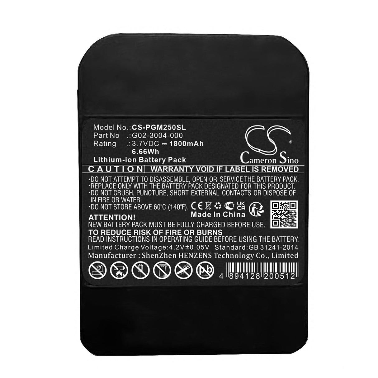 3.7V, Li-ion, 1800mAh, Equipment Battery fits Microrae, Pgm-2500, 6.66Wh Equipment, Survey, Test Cameron Sino Technology Limited