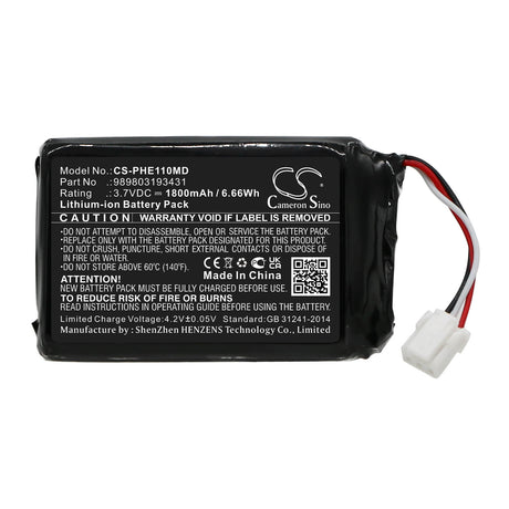 3.7V, Li-ion, 1800mAh, Medical battery fits Philips, 989803193431, Eme11-p506, Mercury Free Blood Pressure, 6.66Wh Medical Cameron Sino Technology Limited (Medical)