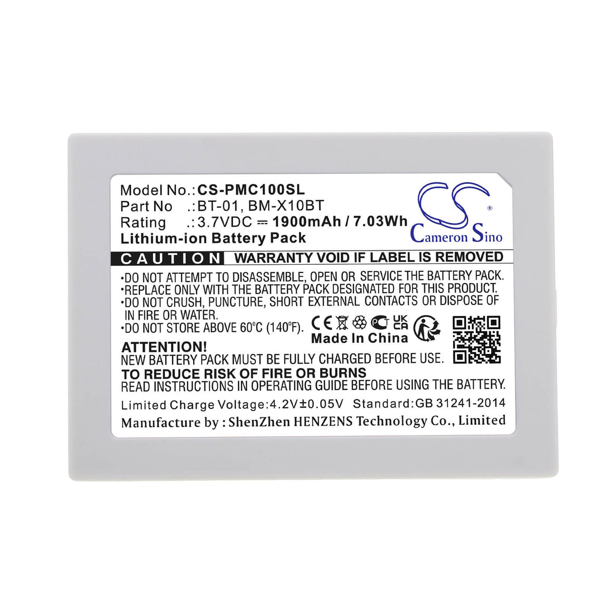3.7V, Li-ion, 1900mAh, Headset battery fits Pliant, Bm-x10bt, 4394, 4445, 7.03Wh Wireless Headset Cameron Sino Technology Limited