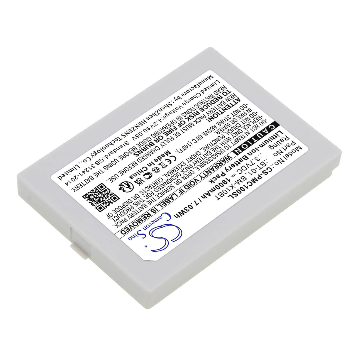 3.7V, Li-ion, 1900mAh, Headset battery fits Pliant, Bm-x10bt, 4394, 4445, 7.03Wh Wireless Headset Cameron Sino Technology Limited