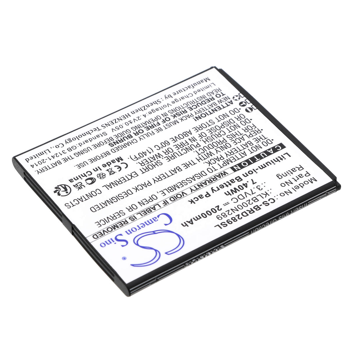 3,7V, Li-ion, 2000mAh, batterie de smartphone compatible avec Brondi, Klb200n289, Centurion 1, 7,4Wh Mobile, SmartPhone Cameron Sino Technology Limited (Smartphone)