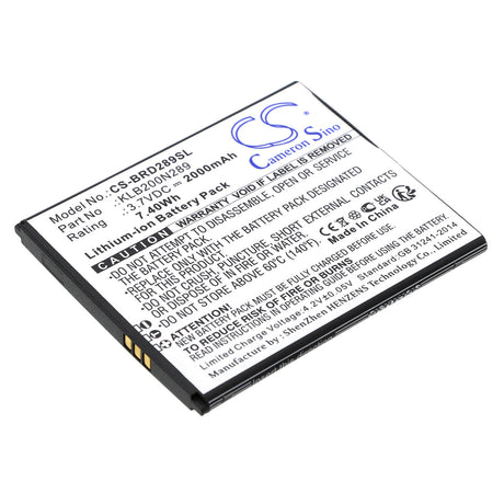 3,7V, Li-ion, 2000mAh, batterie de smartphone compatible avec Brondi, Klb200n289, Centurion 1, 7,4Wh Mobile, SmartPhone Cameron Sino Technology Limited (Smartphone)