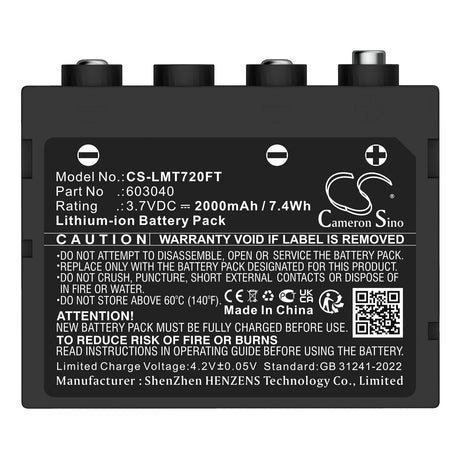 3.7V, Li-ion, 2000mAh, Flashlight battery fits Ledlenser, 603040, H7 Se, H7r, 7.4Wh Flashlight Cameron Sino Technology Limited