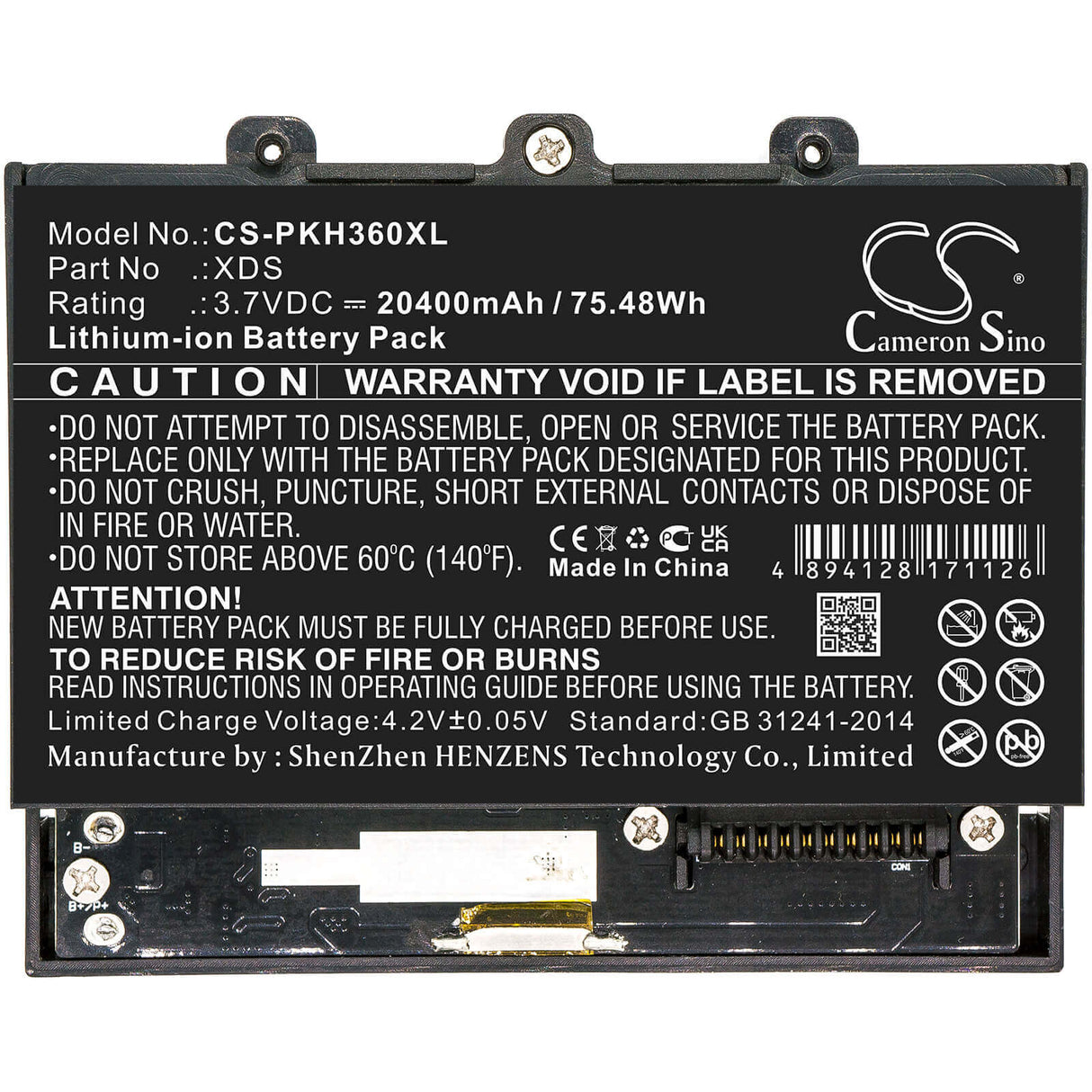 3.7V, Li-ion, 20400mAh, Equipment battery fits Peaktech, Xds, 1360, Oscilloscope 1360, 75.48Wh Equipment, Survey, Test Cameron Sino Technology Limited