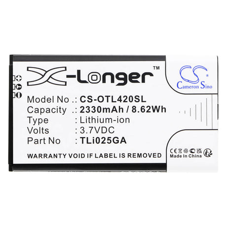 3.7V, Li-ion, 2330mAh, Hotspot battery fits Alcatel, Tli025ga, Link Zone, Mw42lm, 8.62Wh Hotspot Cameron Sino Technology Limited