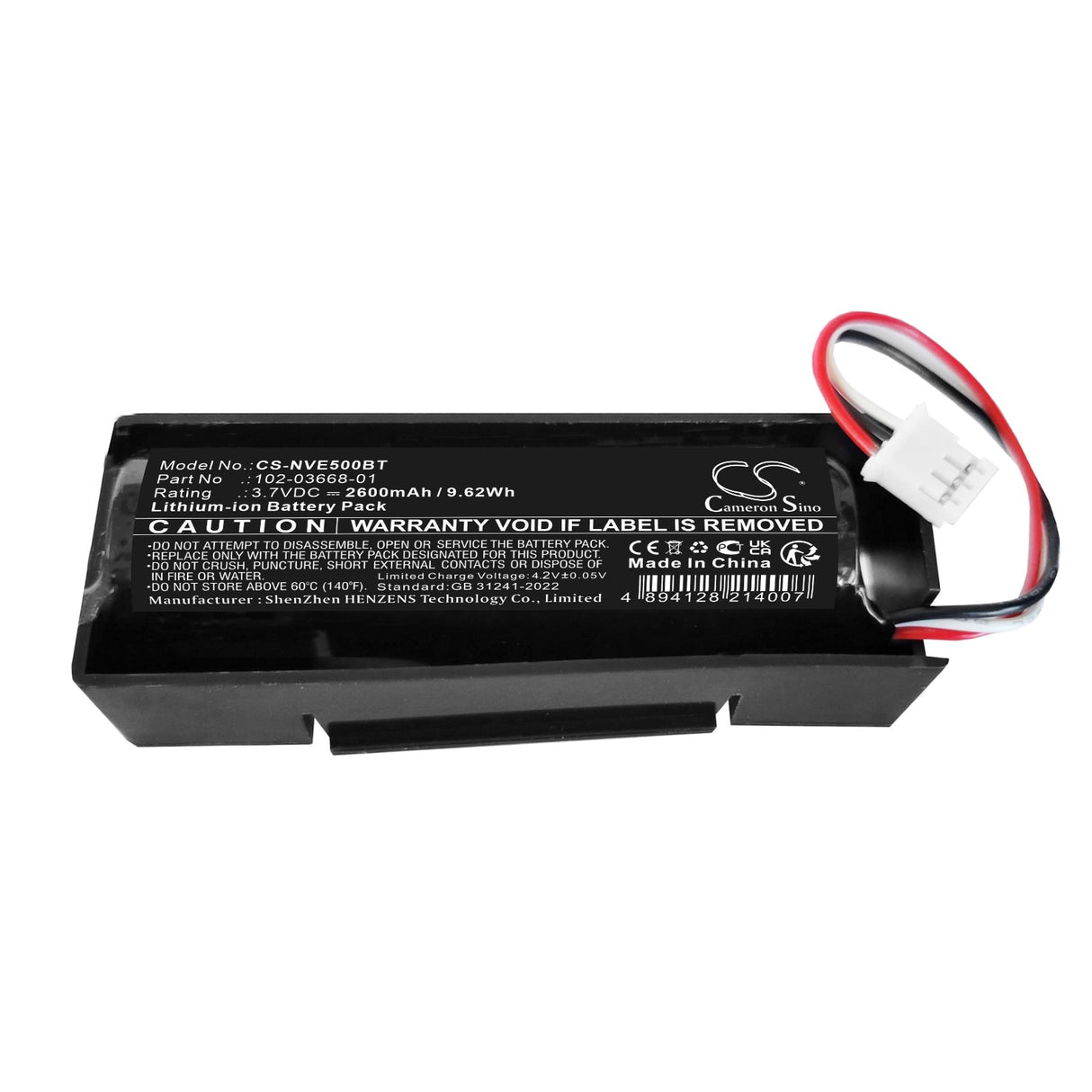 3.7V, Li-ion, 2600mAh, Alarm System battery fits Inovonics, 102-03668-01, Ee5000, En5040, 9.62Wh Alarm System Cameron Sino Technology Limited