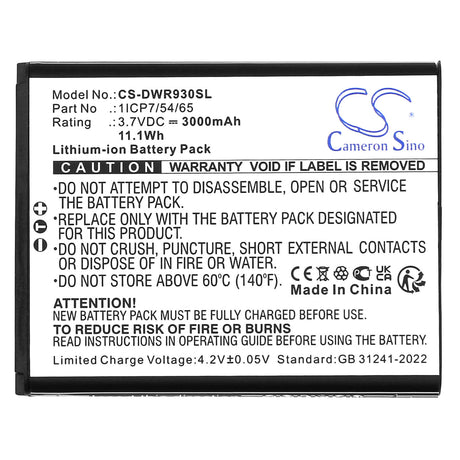 3.7V, Li-ion, 3000mAh, Hotspot battery fits D-link, Dwr-930m, 11.1Wh Hotspot Cameron Sino Technology Limited