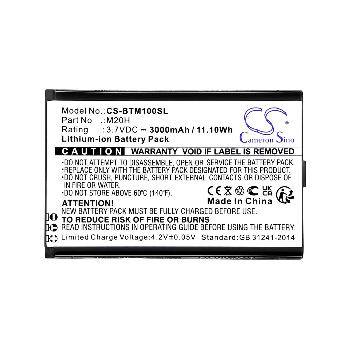 3.7V, Li-ion, 3000mAh, Hotspot battery fits Smrat Pro, Benteng, M20h, M100, 11.10Wh Hotspot Cameron Sino Technology Limited