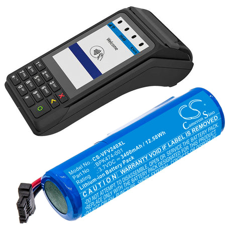 3.7V, Li-ion, 3400mAh, Payment Terminal battery fits Verifone, Bpk474-001, 3gbwc, V240m Plus, 12.58Wh Payment Terminal Cameron Sino Technology Limited