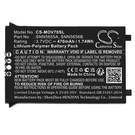 3.7V, Li-Polymer, 470mAh, SmartPhone battery fits Motorola, Snn5655a, V70, 1.74Wh Mobile, SmartPhone Cameron Sino Technology Limited (Smartphone)