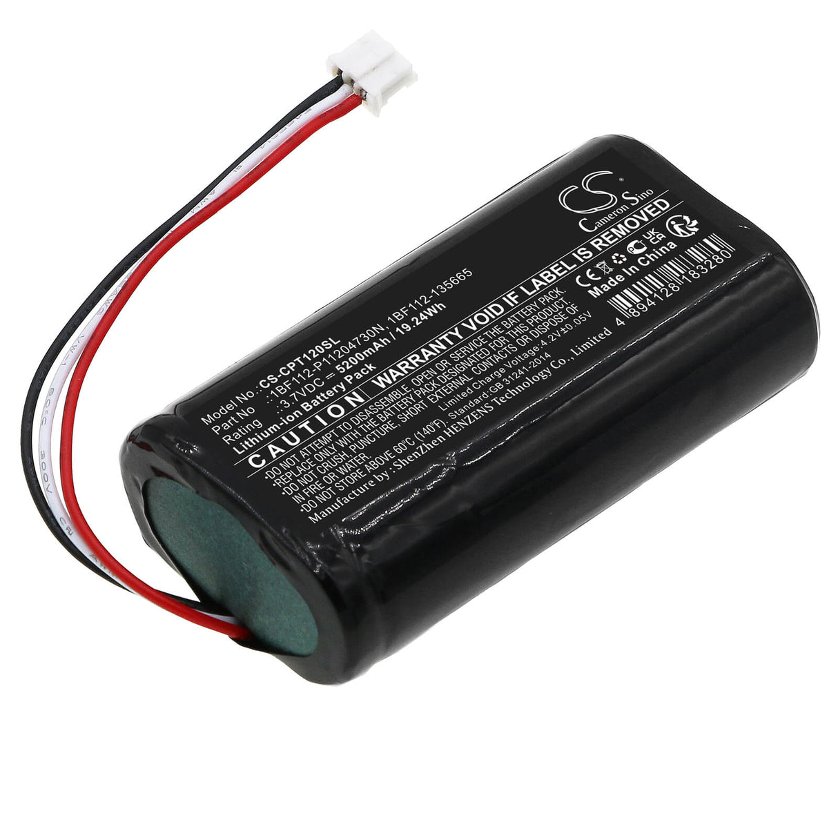 3.7V, Li-ion, 5200mAh, GPS battery fits Calamp, 1bf112-135665, Ttu-1200, Ttu-2800, 19.24Wh GPS, Navigator Cameron Sino Technology Limited