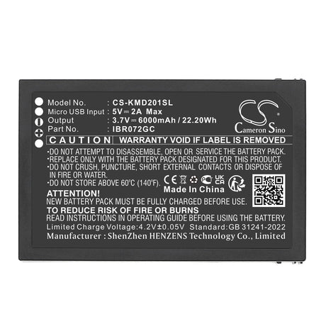 3.7V, Li-ion, 6000mAh, Home Security Camera Battery fits Ies, Ad201-1, Ibr072gc, 22.20Wh Home Security Camera Cameron Sino Technology Limited