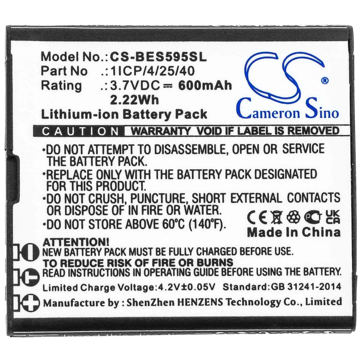 3.7V, Li-ion, 600mAh, SmartPhone battery fits Bea-fon, 1icp/4/25/40, Sl495, Sl595, 2.22Wh Mobile, SmartPhone Cameron Sino Technology Limited (Smartphone)