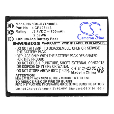 3.7V, Li-ion, 700mAh, SmartPhone battery fits Olympia, Icp423443, Luna, 2.59Wh Mobile, SmartPhone Cameron Sino Technology Limited (Smartphone)