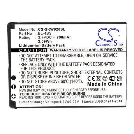 3.7V, Li-ion, 700mAh, Hotspot battery fits Skyroam, Bl-4bs, Gmate, Gmate Plus, 2.59Wh Hotspot Cameron Sino Technology Limited